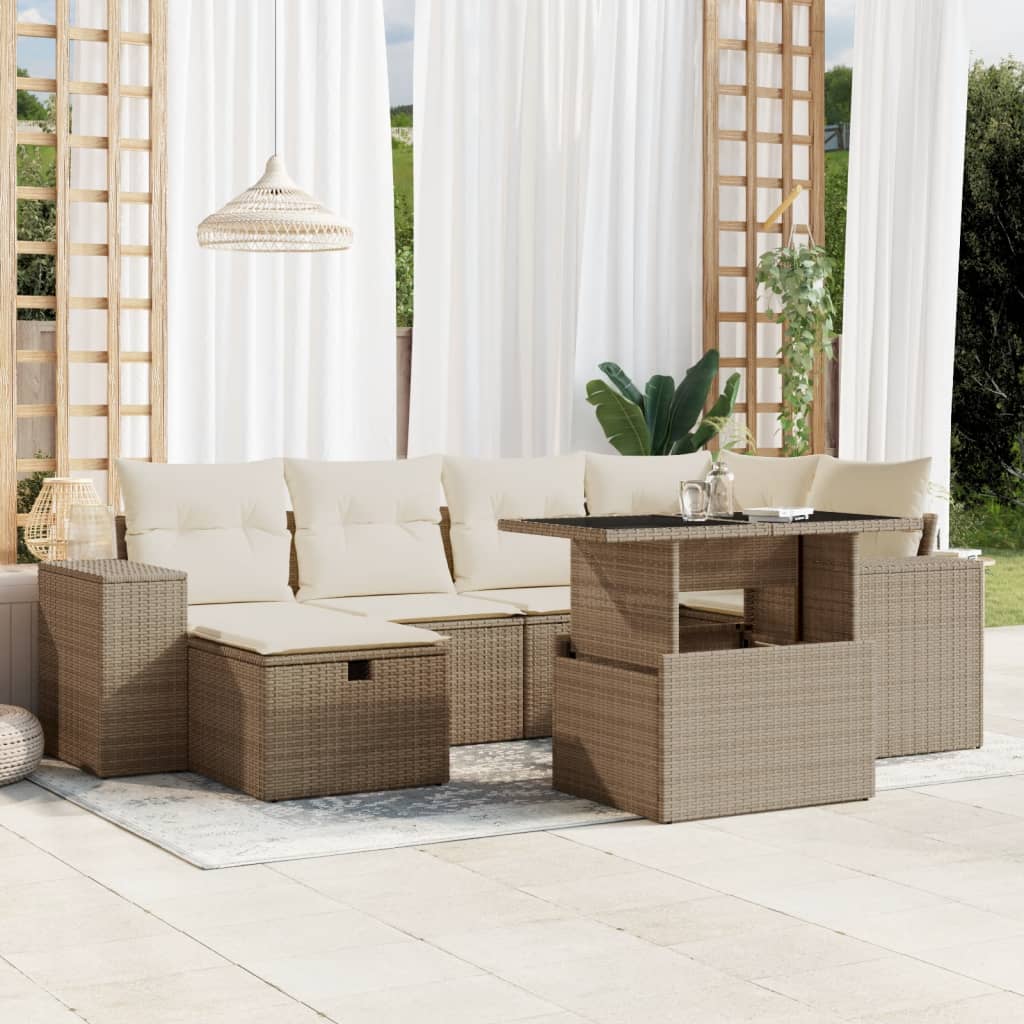 Vetonek Set sofás de jardín 7 piezas y cojines ratán sintético beige