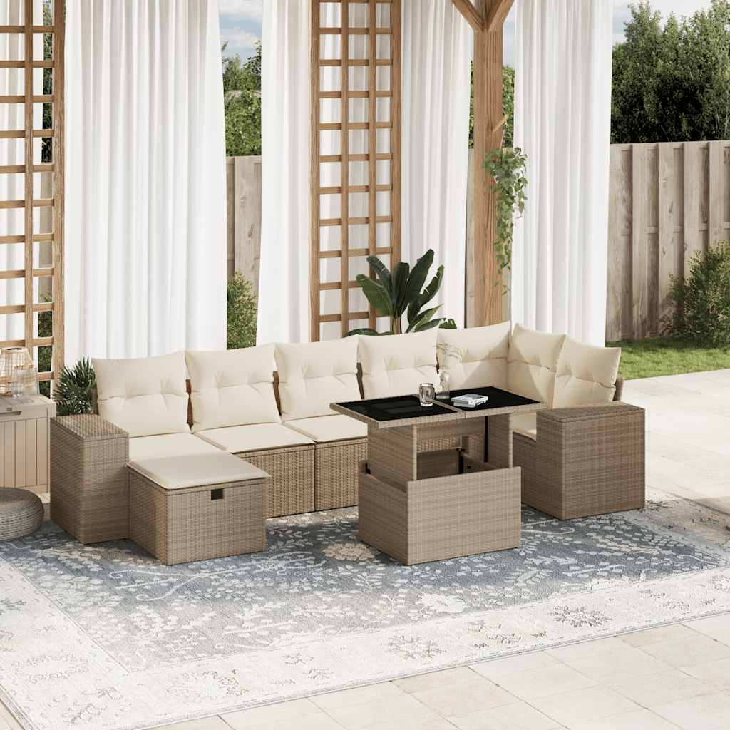 Vetonek Set de sofás de jardín y cojines 8 piezas ratán sintético beige