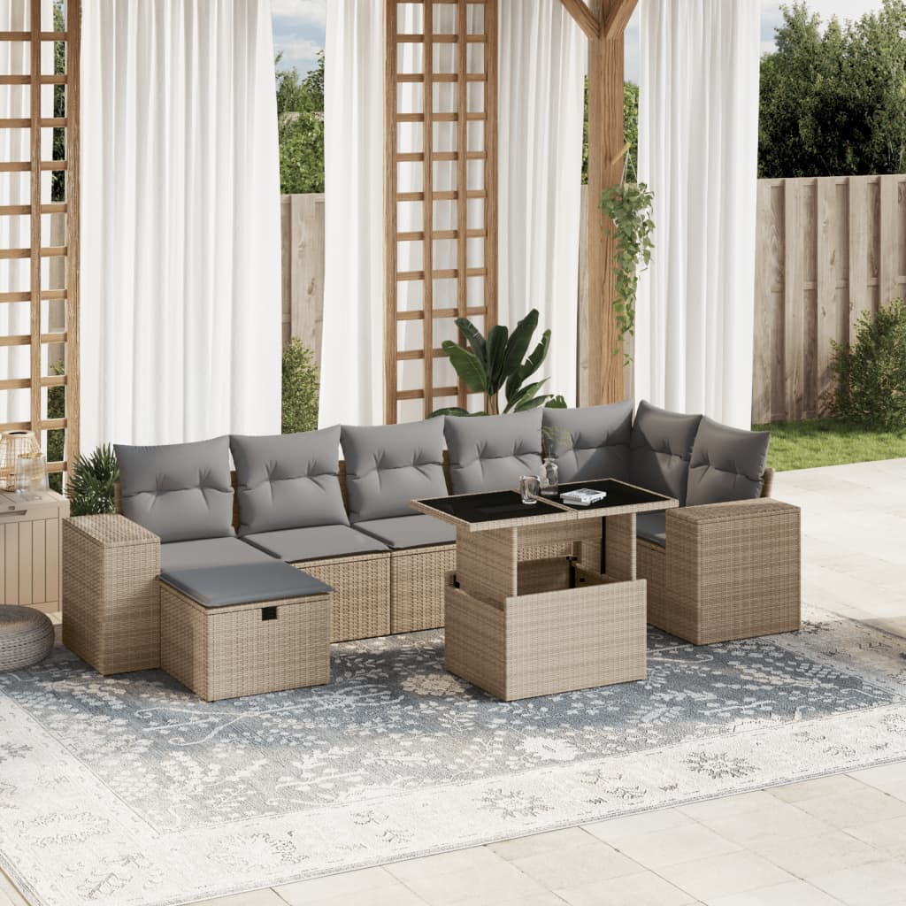 Vetonek Set de sofás de jardín y cojines 8 piezas ratán sintético beige