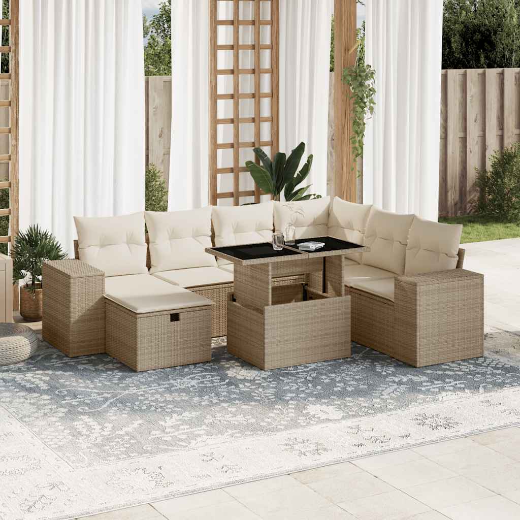 Vetonek Set de sofás de jardín y cojines 8 piezas ratán sintético beige