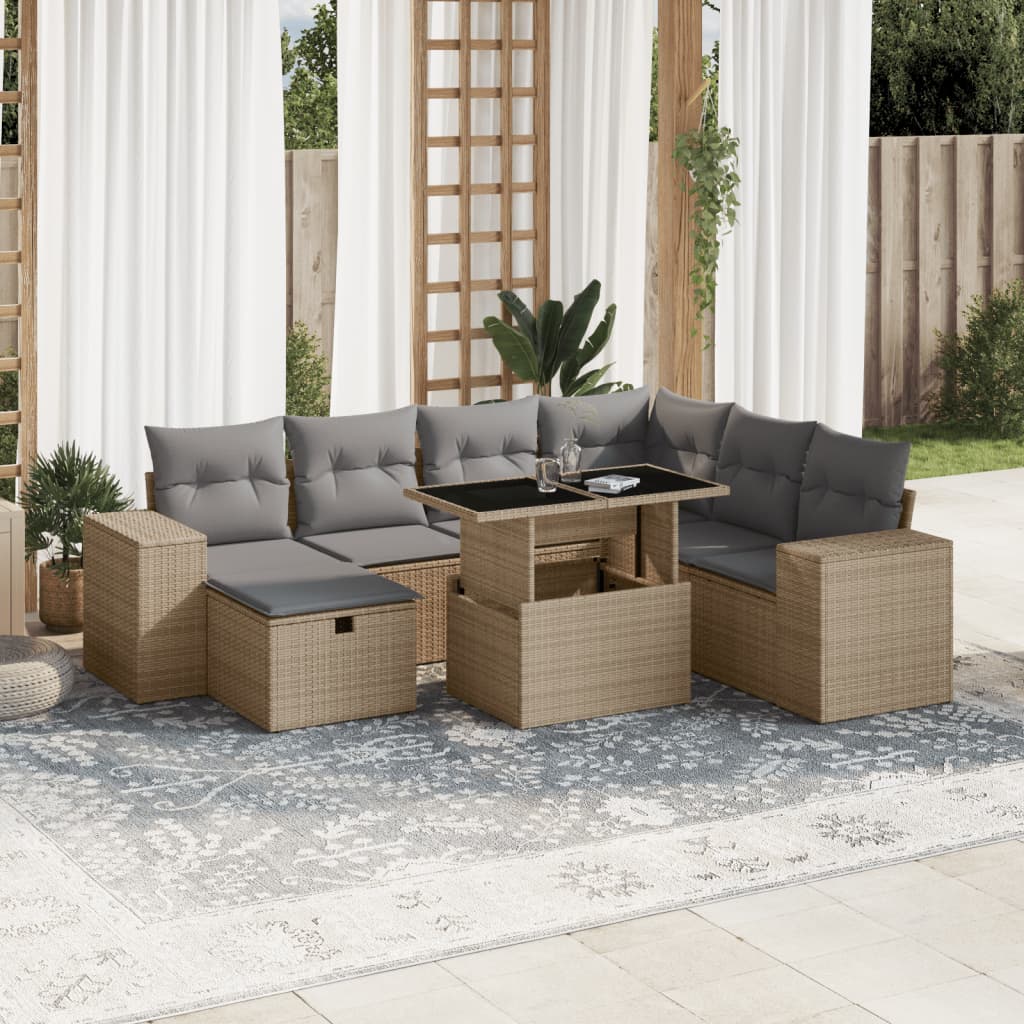 Vetonek Set de sofás de jardín y cojines 8 piezas ratán sintético beige