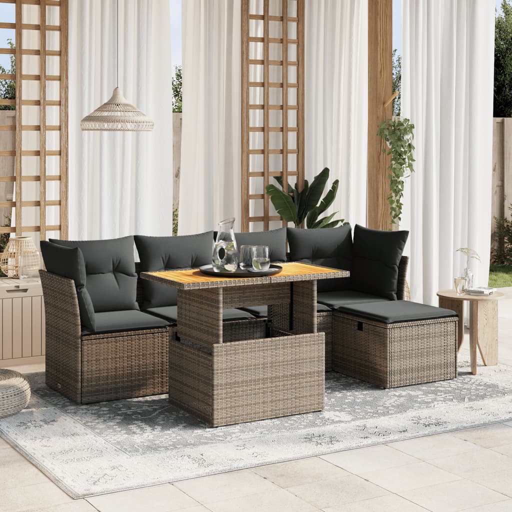 Vetonek Set de muebles de jardín 6 pzas y cojines ratán sintético gris