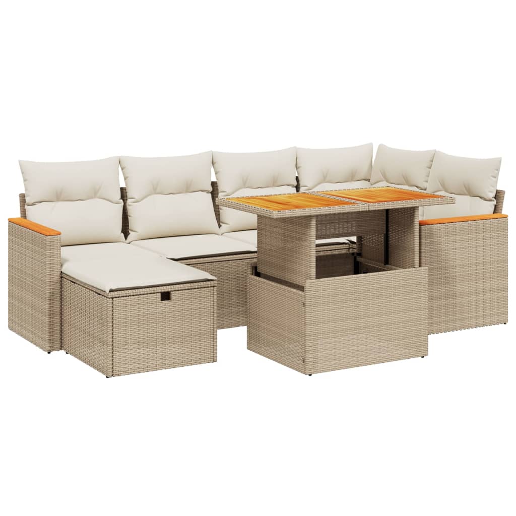 Set sofás de jardín 7 piezas y cojines ratán sintético beige - Vetonek