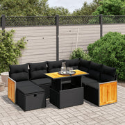 Set de sofás de jardín 8 piezas y cojines ratán sintético negro V1758 Vetonek