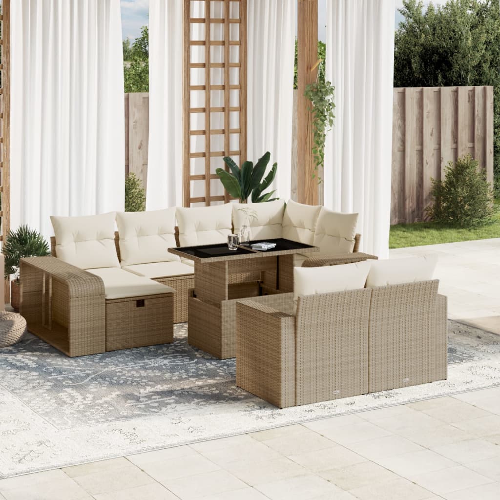 Vetonek Set de sofás de jardín 11pzas con cojines ratán sintético beige