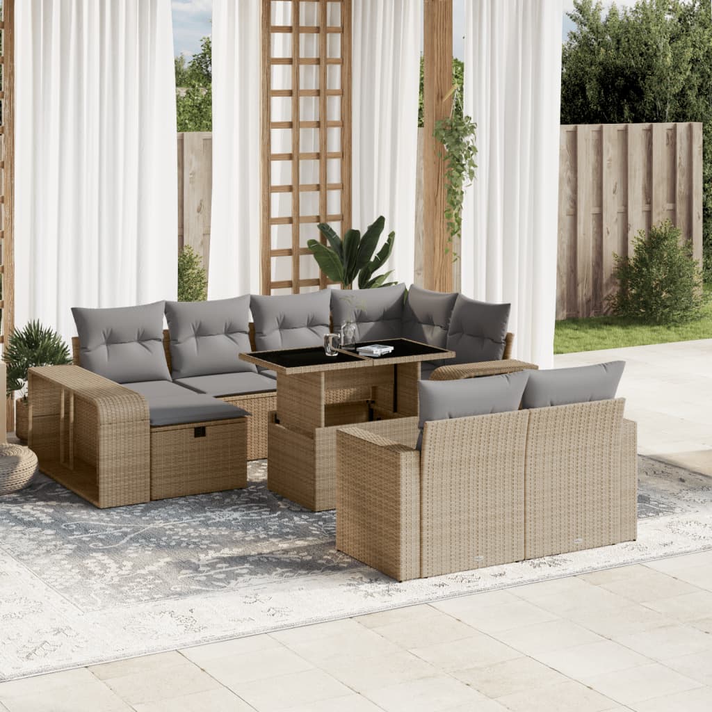 Vetonek Set de sofás de jardín 11pzas con cojines ratán sintético beige