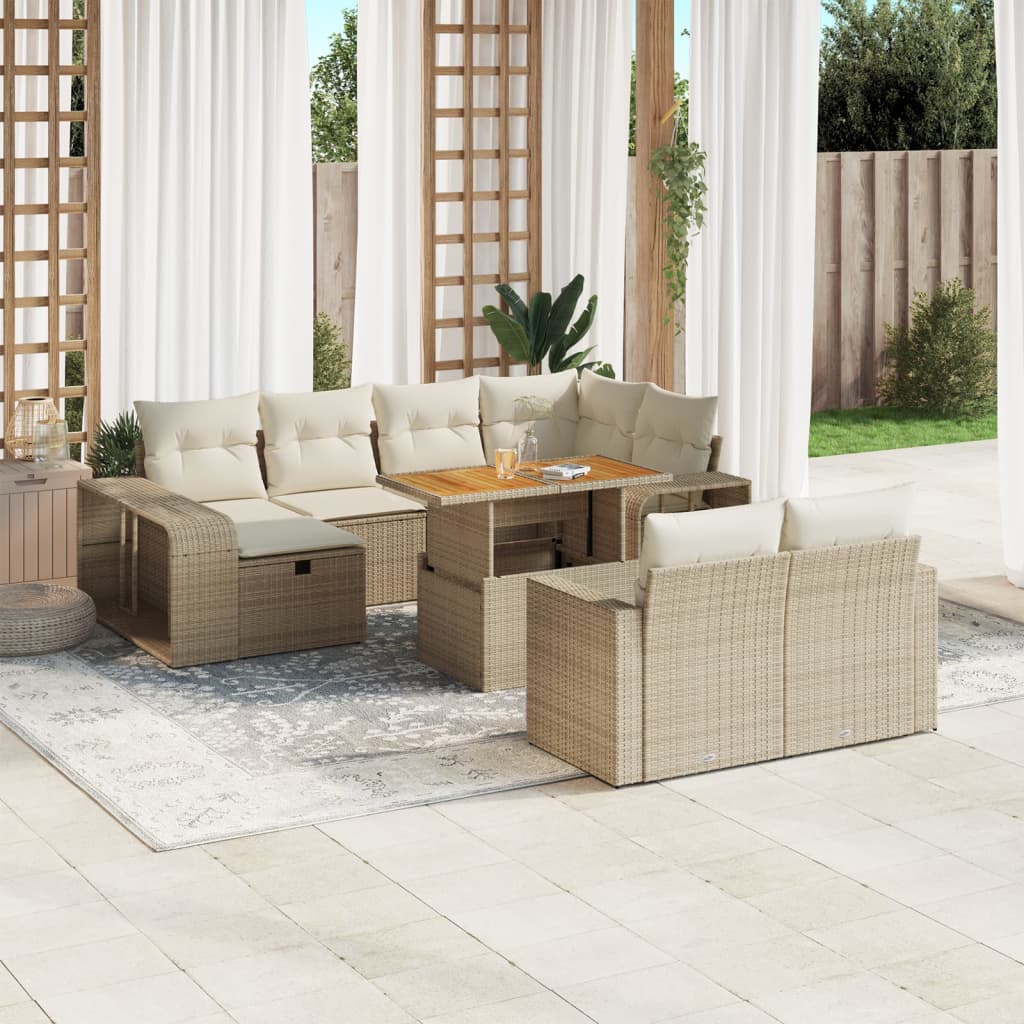 Vetonek Set de sofás de jardín 11pzas con cojines ratán sintético beige