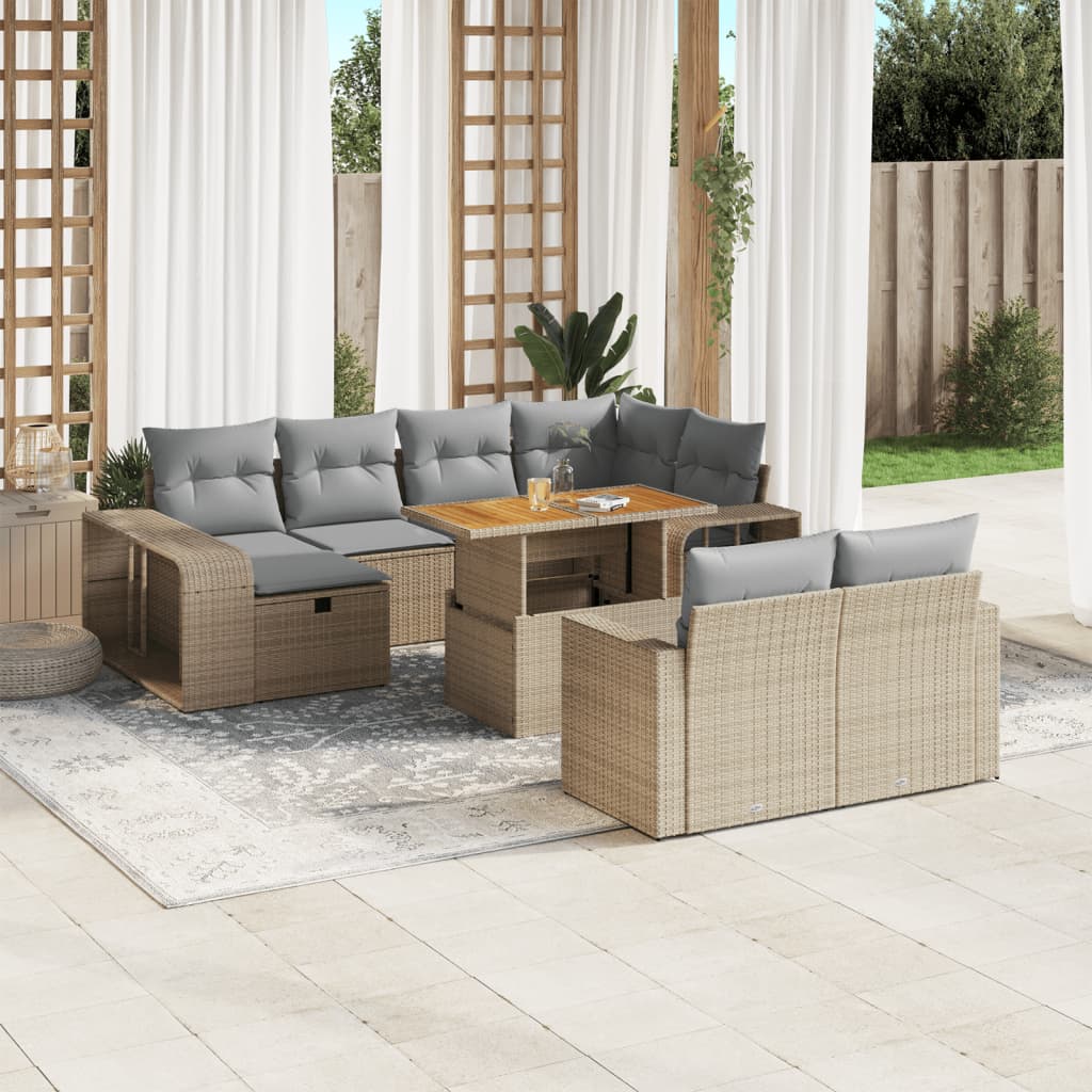 Vetonek Set de sofás de jardín 11pzas con cojines ratán sintético beige