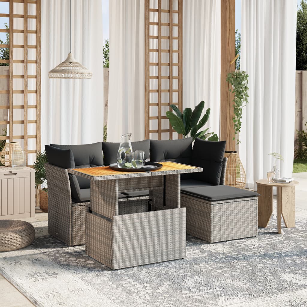 Vetonek Set de muebles de jardín 6 pzas y cojines ratán sintético gris