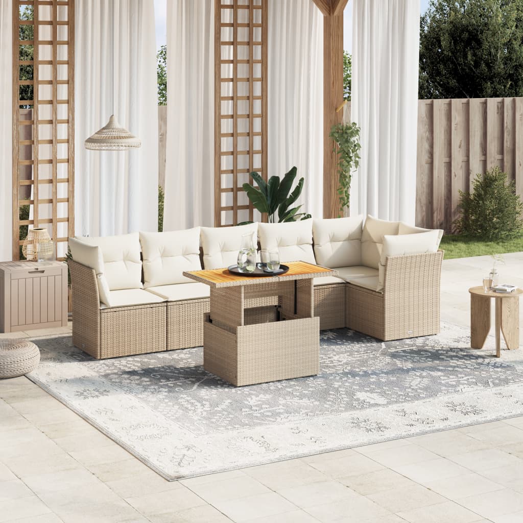 Vetonek Set sofás de jardín 7 piezas y cojines ratán sintético beige