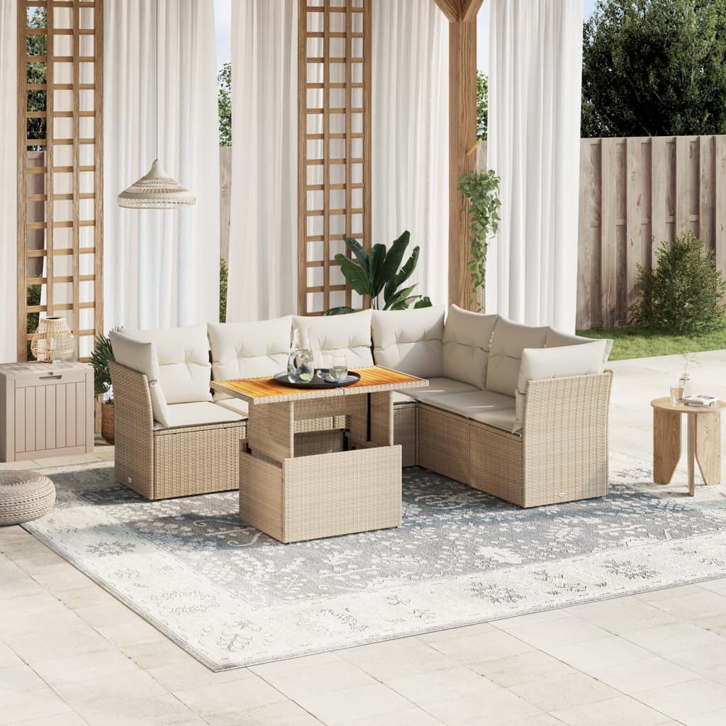 Vetonek Set sofás de jardín 7 piezas y cojines ratán sintético beige