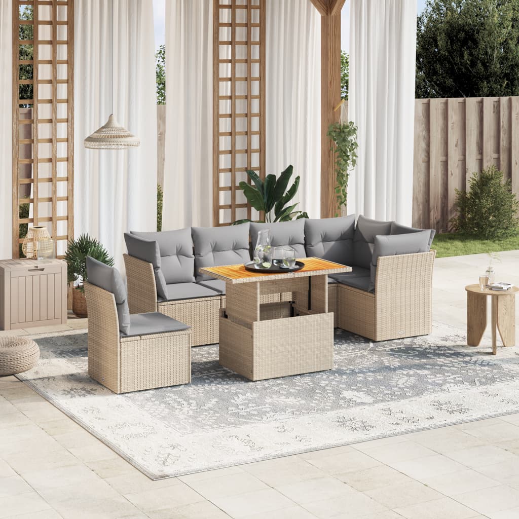 Vetonek Set sofás de jardín 7 piezas y cojines ratán sintético beige