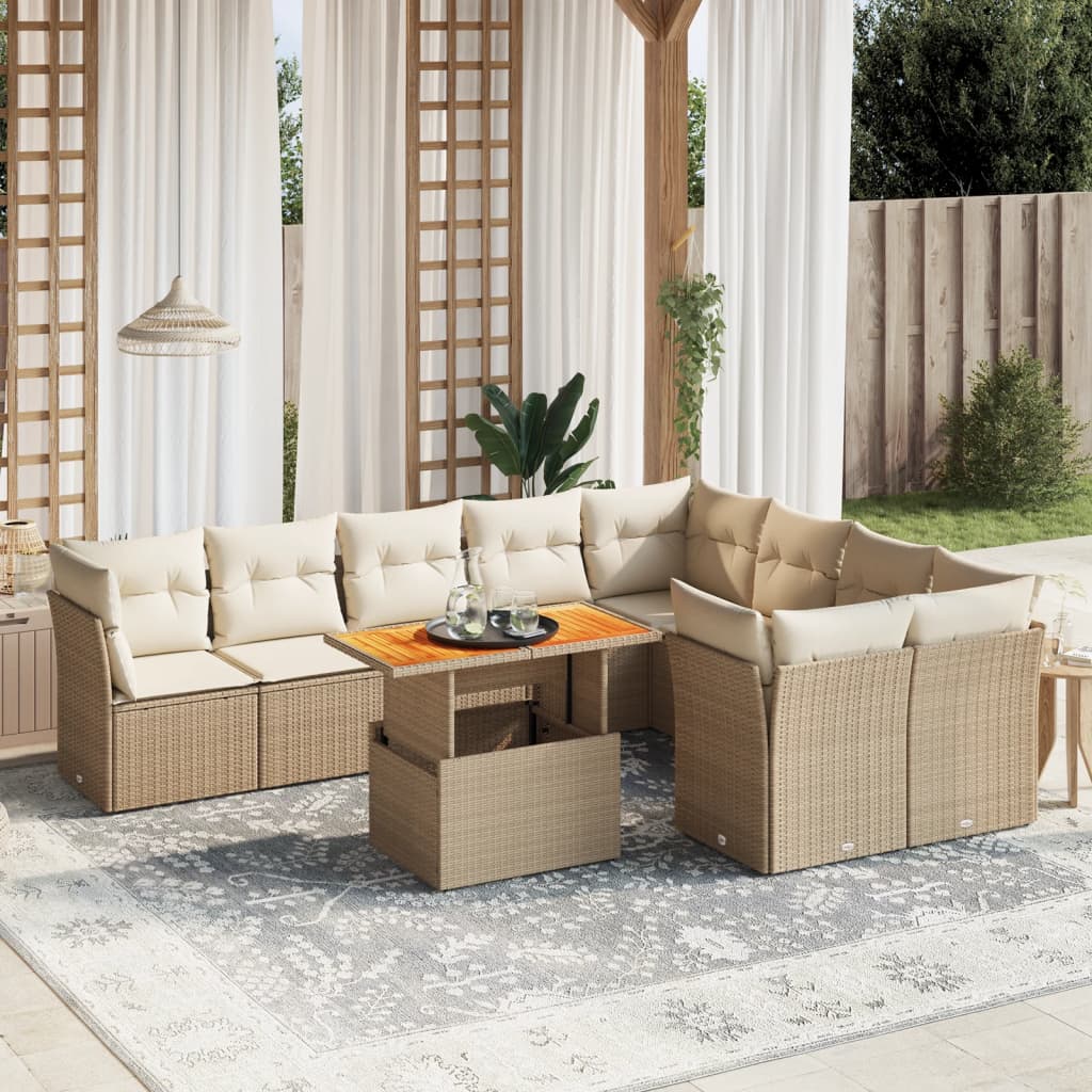 Garden sofas game with beige cushions 10 pcs synthetic ratt