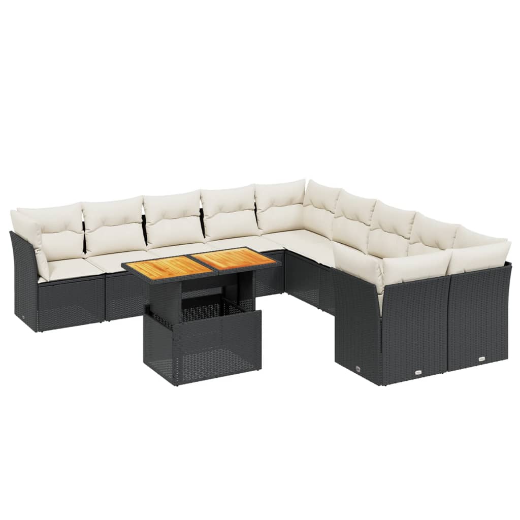 Garden Sofas Set 11 Pcs and Black Synthetic Ratan Cushions