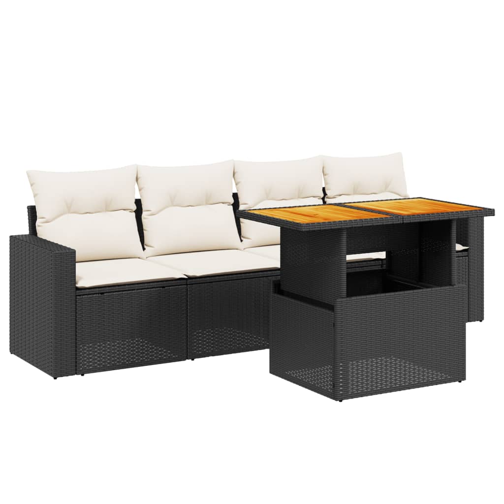 Set de muebles de jardín 5 pzas y cojines ratán sintético negro v9808 - Vetonek