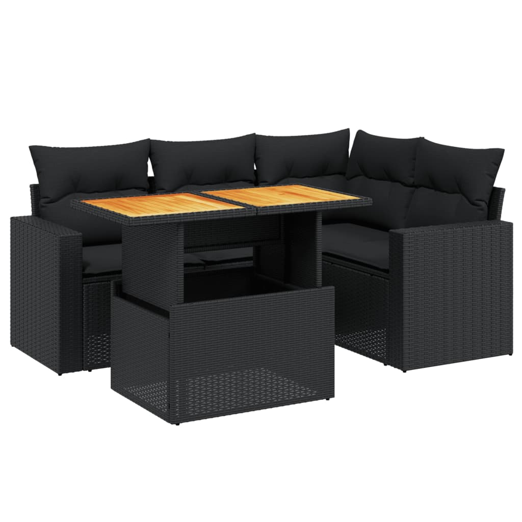 Set de muebles de jardín 5 pzas y cojines ratán sintético negro - Vetonek