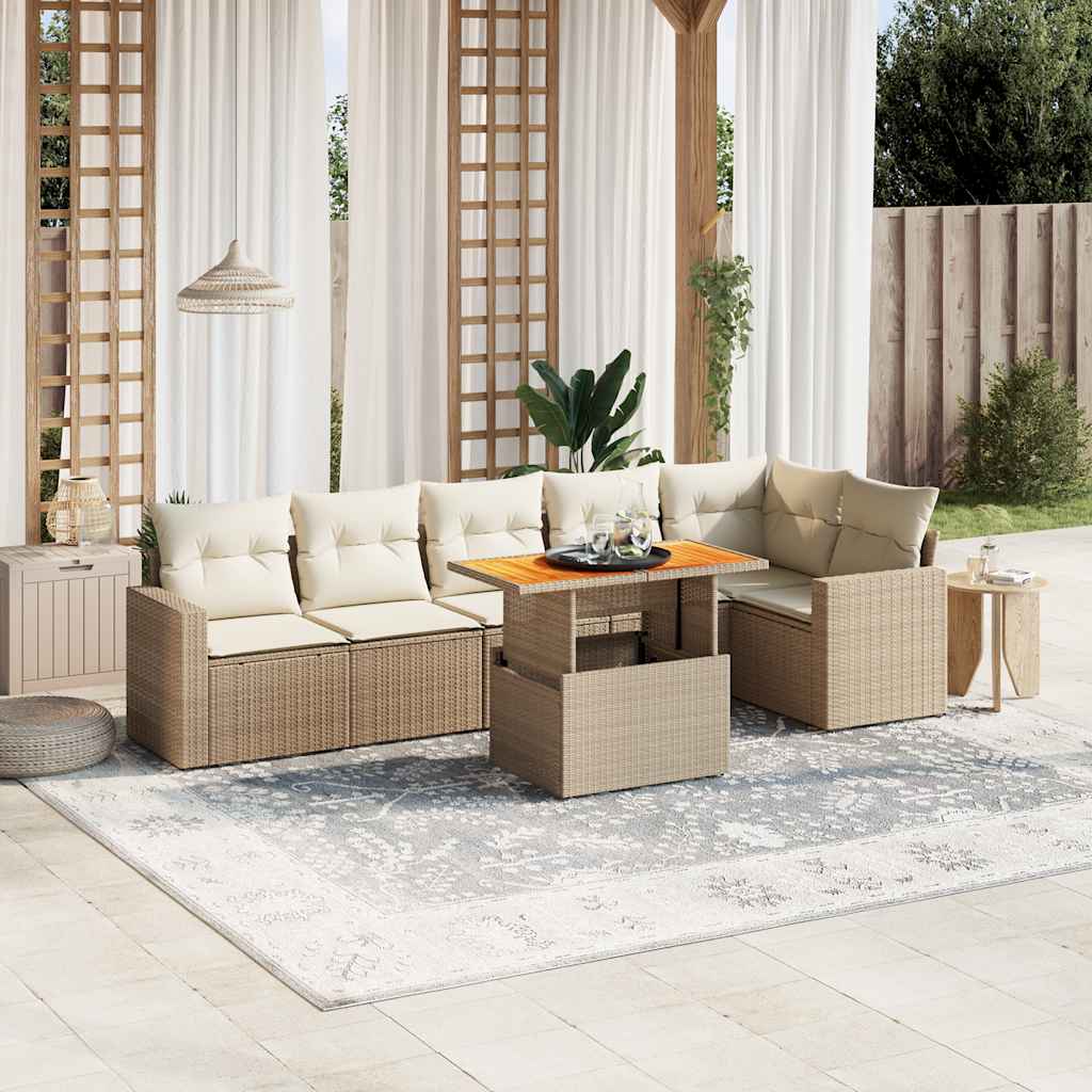 Vetonek Set sofás de jardín 7 piezas y cojines ratán sintético beige