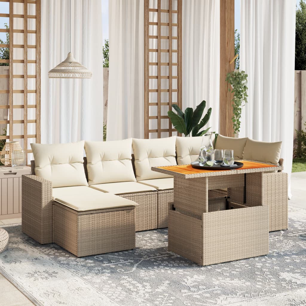 Vetonek Set sofás de jardín 7 piezas y cojines ratán sintético beige