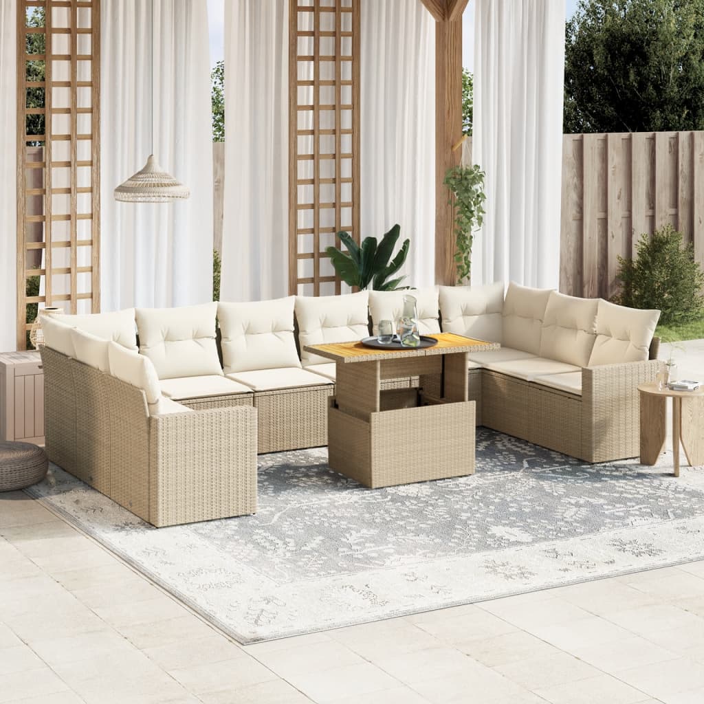 Vetonek Set de sofás de jardín 11pzas con cojines ratán sintético beige