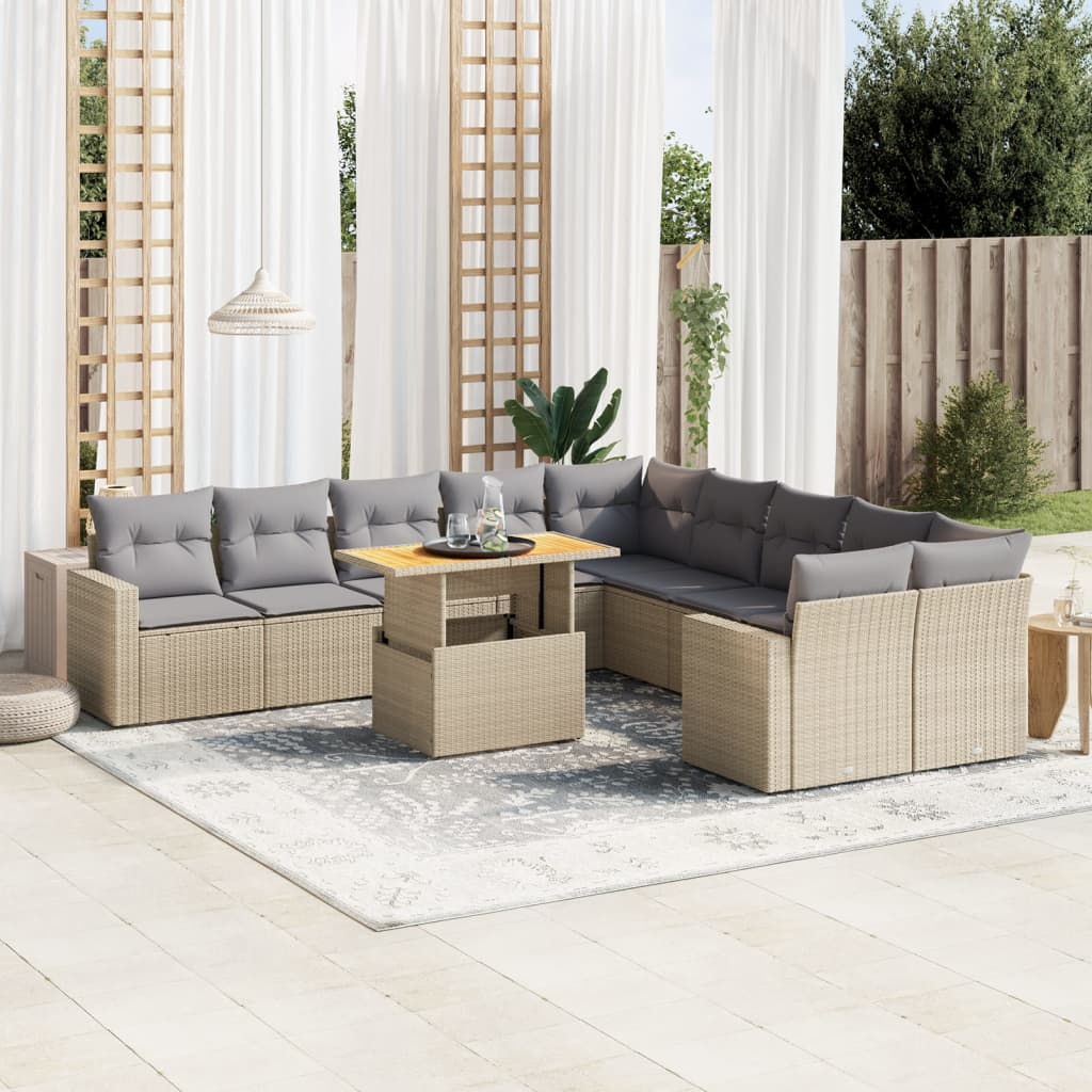 Vetonek Set de sofás de jardín 11pzas con cojines ratán sintético beige