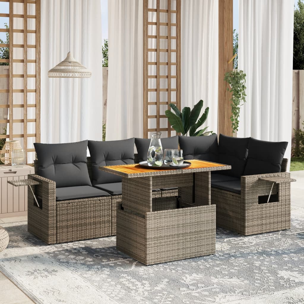 Vetonek Set de muebles de jardín 6 pzas y cojines ratán sintético gris