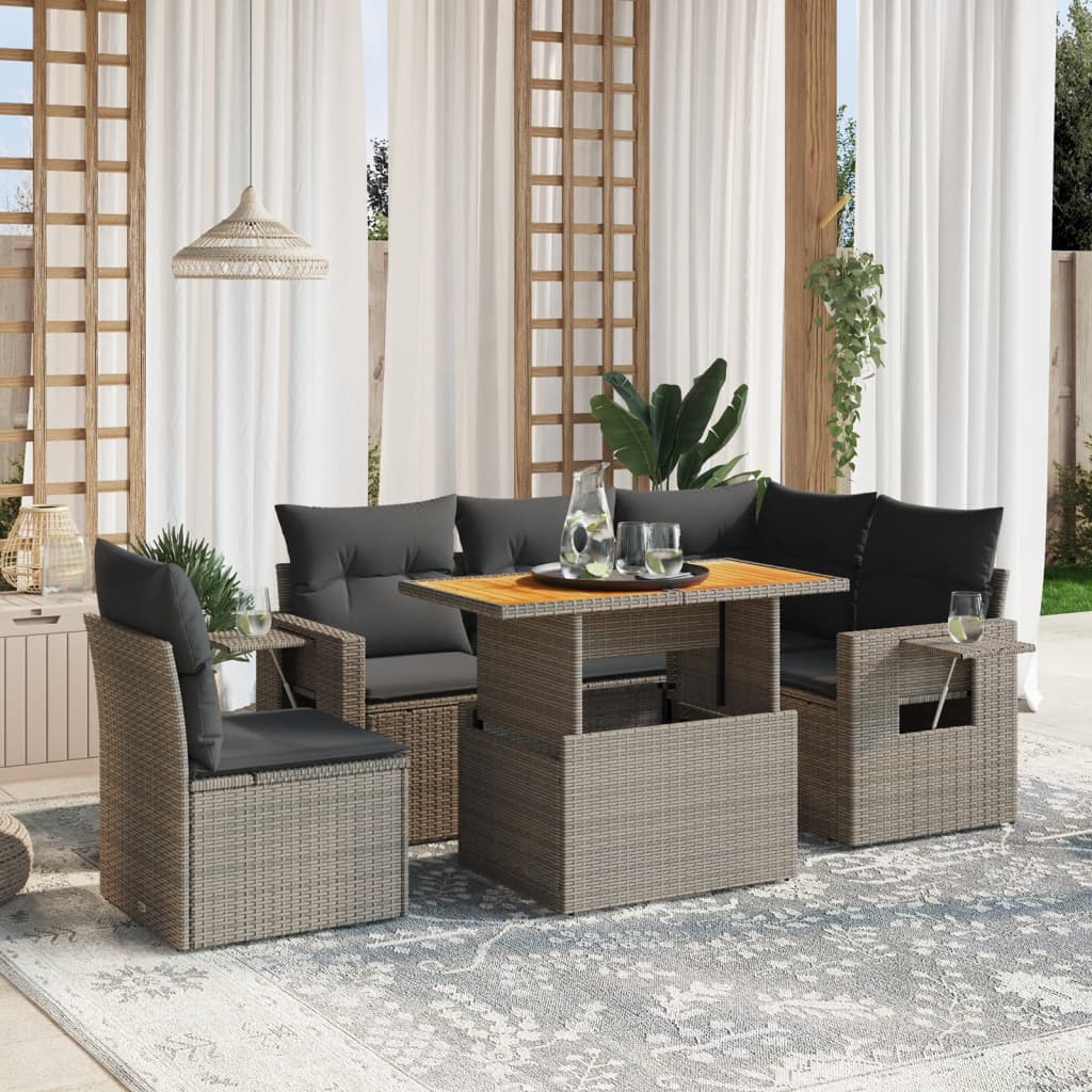 Vetonek Set de muebles de jardín 6 pzas y cojines ratán sintético gris