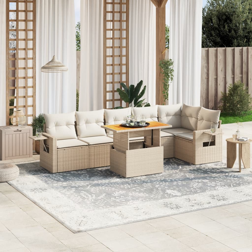 Vetonek Set sofás de jardín 7 piezas y cojines ratán sintético beige