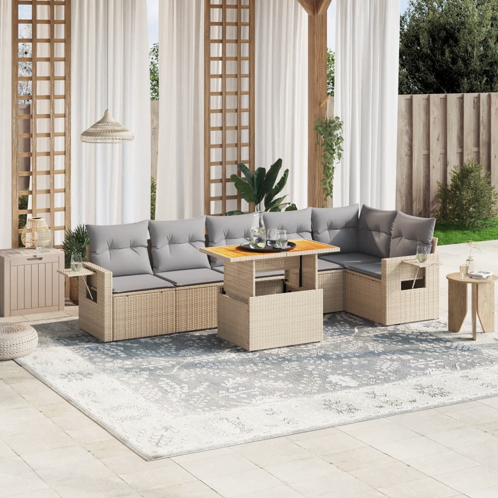 Vetonek Set sofás de jardín 7 piezas y cojines ratán sintético beige