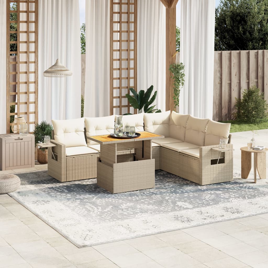 Vetonek Set sofás de jardín 7 piezas y cojines ratán sintético beige