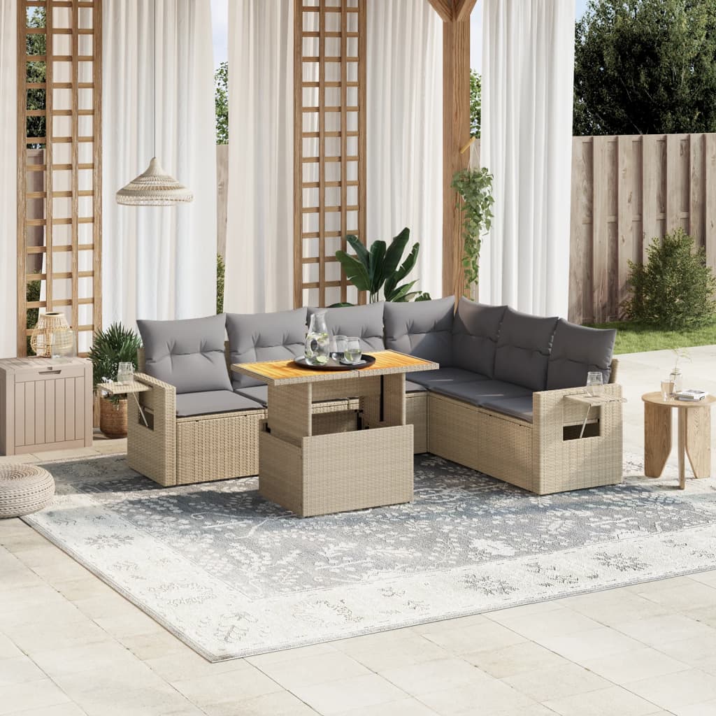 Vetonek Set sofás de jardín 7 piezas y cojines ratán sintético beige