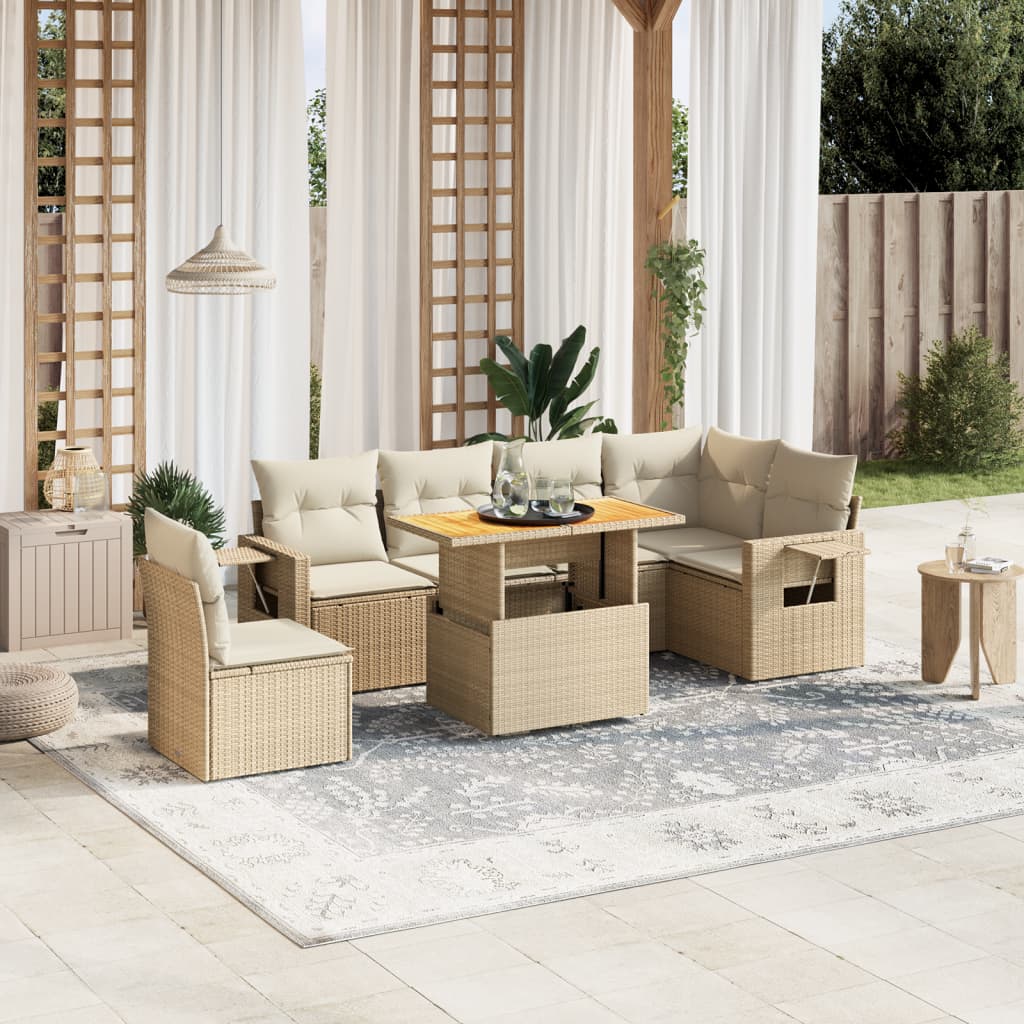 Vetonek Set sofás de jardín 7 piezas y cojines ratán sintético beige