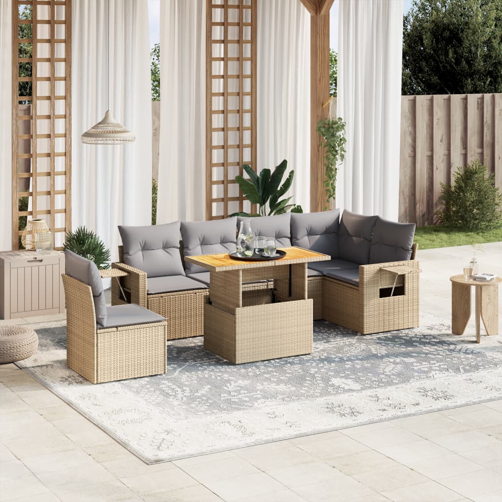 Vetonek Set sofás de jardín 7 piezas y cojines ratán sintético beige