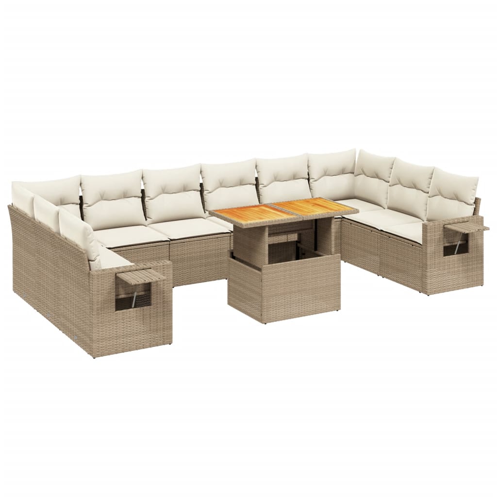 Set de sofás de jardín 11pzas con cojines ratán sintético beige V7179 Vetonek