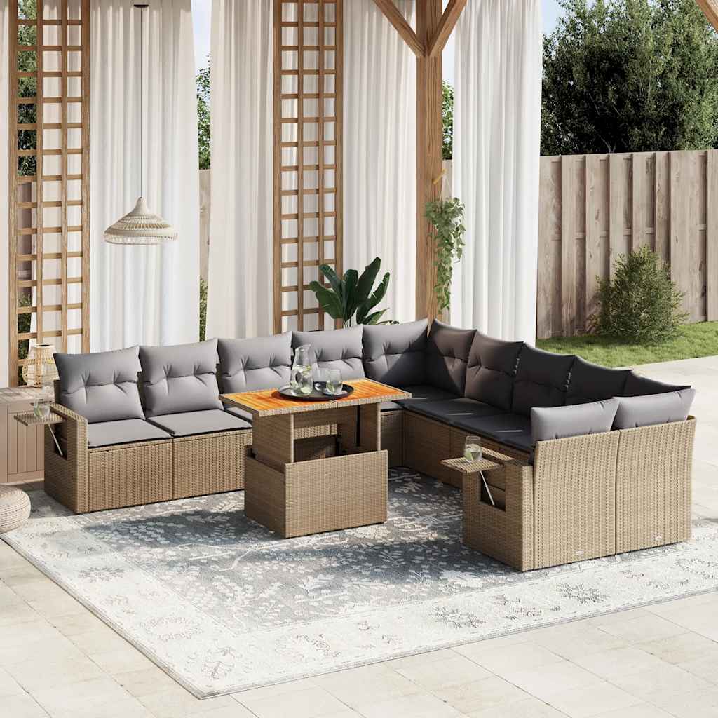 Vetonek Set de sofás de jardín 11pzas con cojines ratán sintético beige