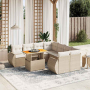 Set de sofás de jardín 9 pzas con cojines ratán sintético beige V9135 Vetonek