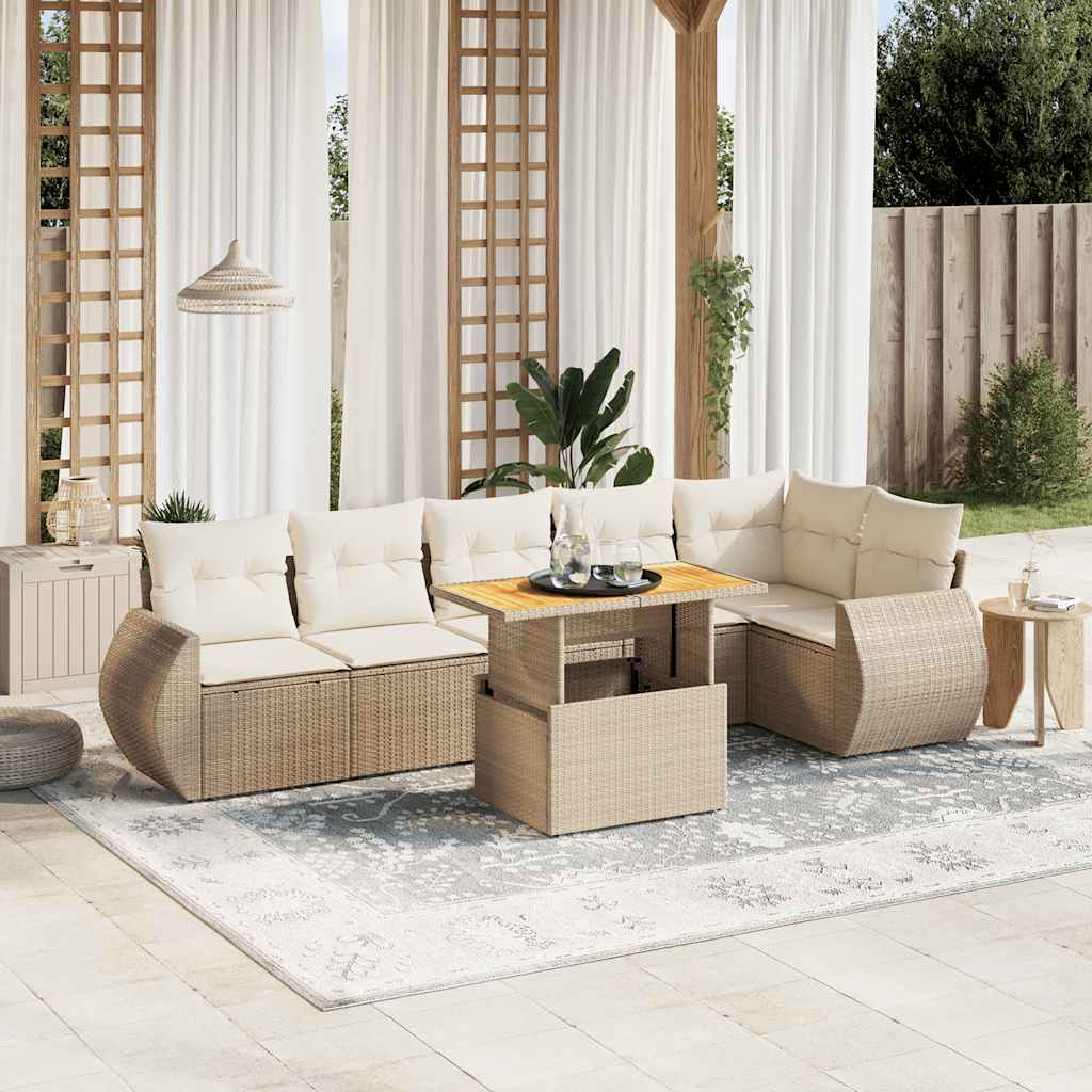 Vetonek Set sofás de jardín 7 piezas y cojines ratán sintético beige