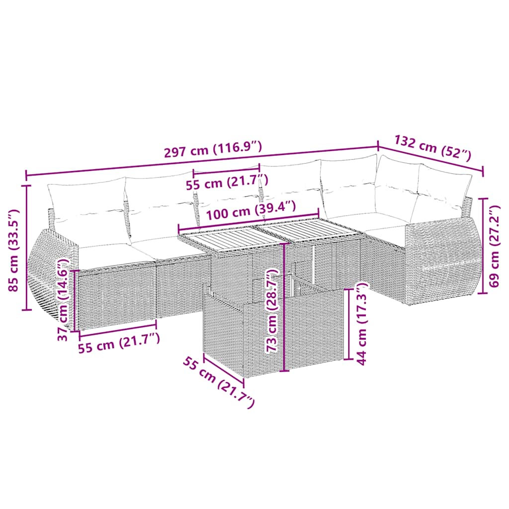 Ensemble canapé de jardin 7 pièces et coussins en rotin synthétique beige V9975 Vetonek