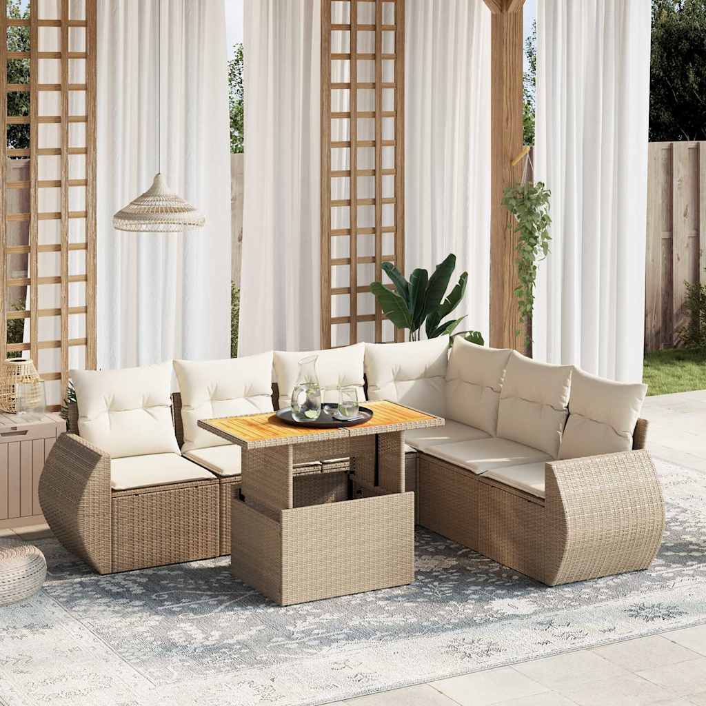 Vetonek Set sofás de jardín 7 piezas y cojines ratán sintético beige