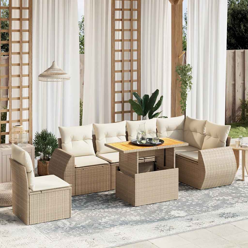 Vetonek Set sofás de jardín 7 piezas y cojines ratán sintético beige