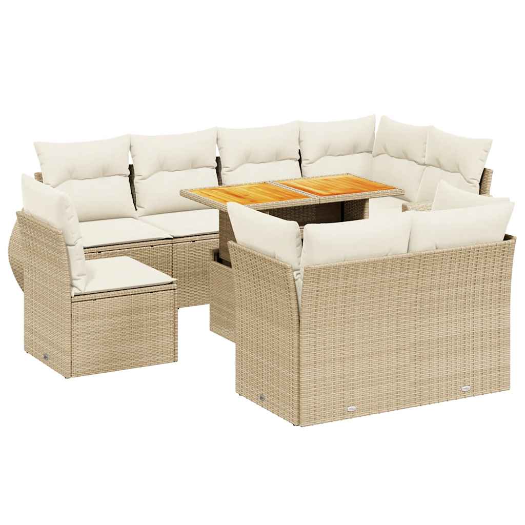 Ensemble canapé de jardin 9 pièces avec coussins en rotin synthétique beige V0810 Vetonek