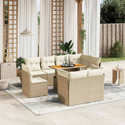 Set de sofás de jardín 9 pzas con cojines ratán sintético beige V0810 Vetonek