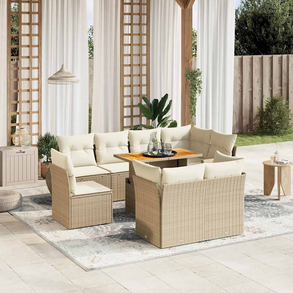 Ensemble canapé de jardin 9 pièces avec coussins en rotin synthétique beige V0810 Vetonek