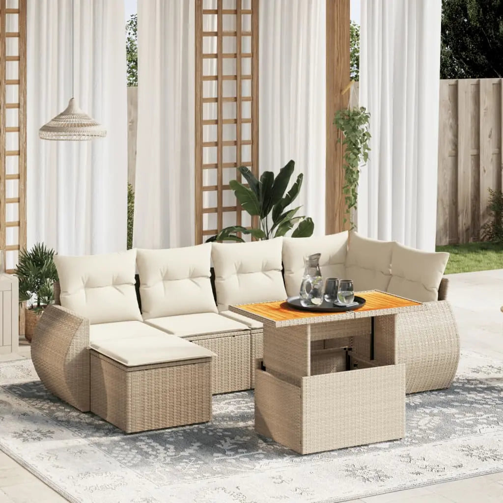 Vetonek Set sofás de jardín 7 piezas y cojines ratán sintético beige