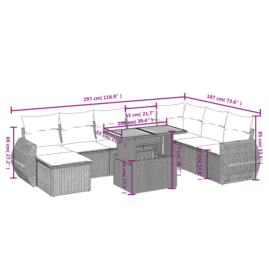 Gartenmöbel Set und graue synthetische Rattankissen