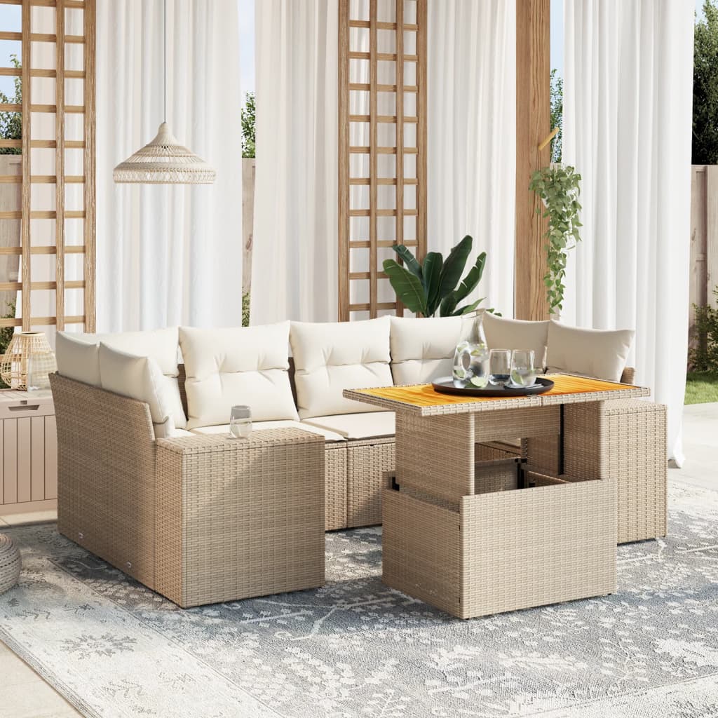 Vetonek Set sofás de jardín 7 piezas y cojines ratán sintético beige