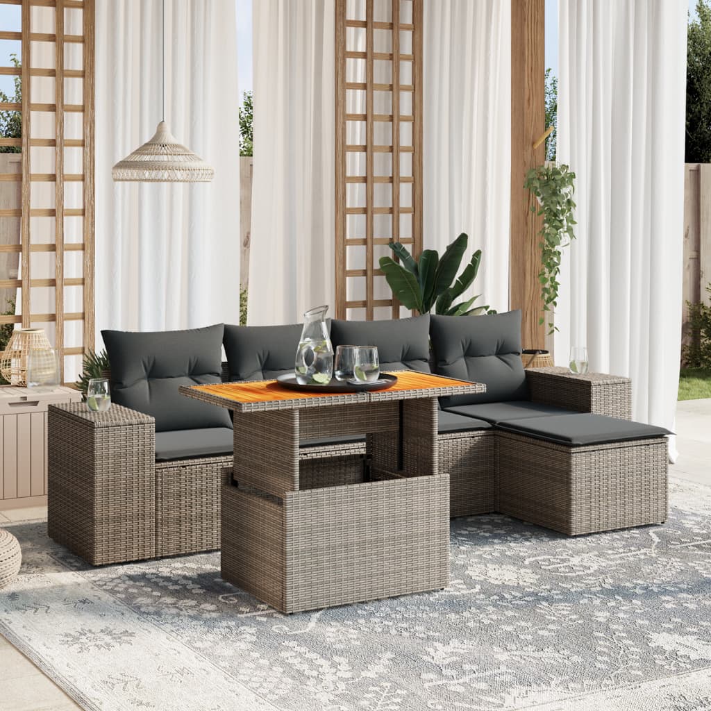 Vetonek Set de muebles de jardín 6 pzas y cojines ratán sintético gris