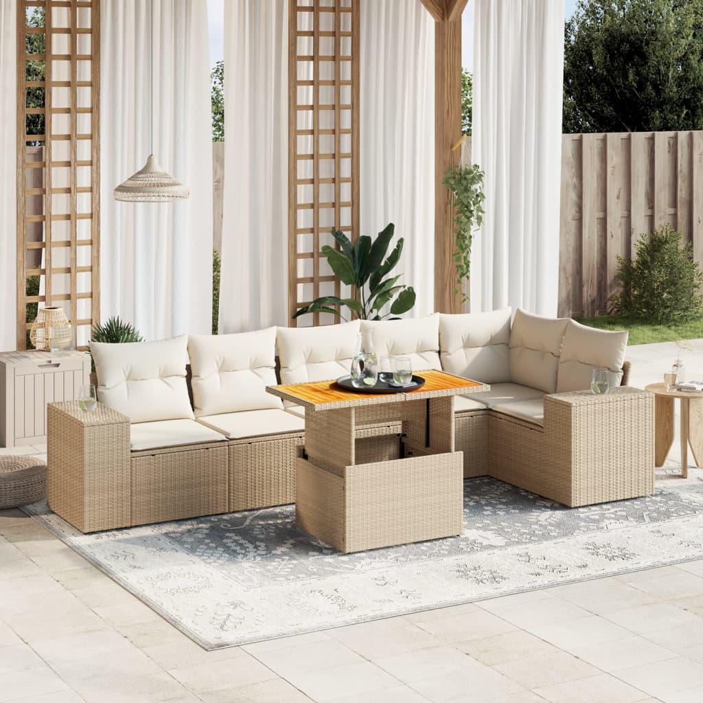 Vetonek Set sofás de jardín 7 piezas y cojines ratán sintético beige