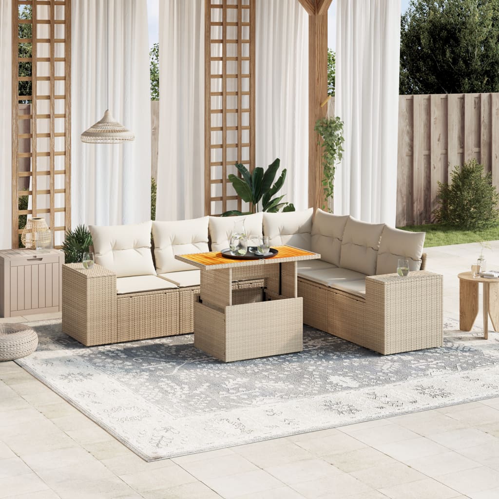 Vetonek Set sofás de jardín 7 piezas y cojines ratán sintético beige