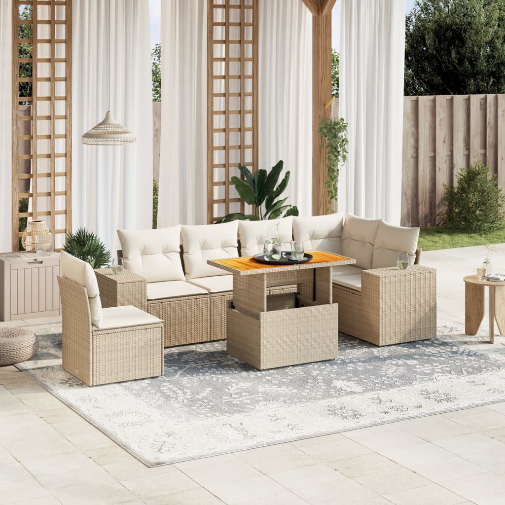 Vetonek Set sofás de jardín 7 piezas y cojines ratán sintético beige