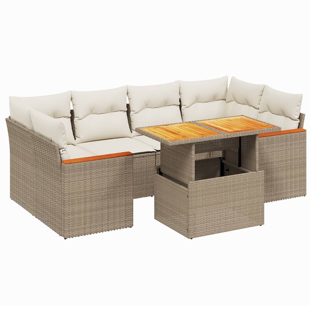Set sofás de jardín 7 piezas y cojines ratán sintético beige V7673 Vetonek